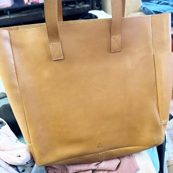 ABLE Phebe Soft Tote Shoulder Bag Full Grain Leather Functional Work Cognac OS - Picture 14 of 16